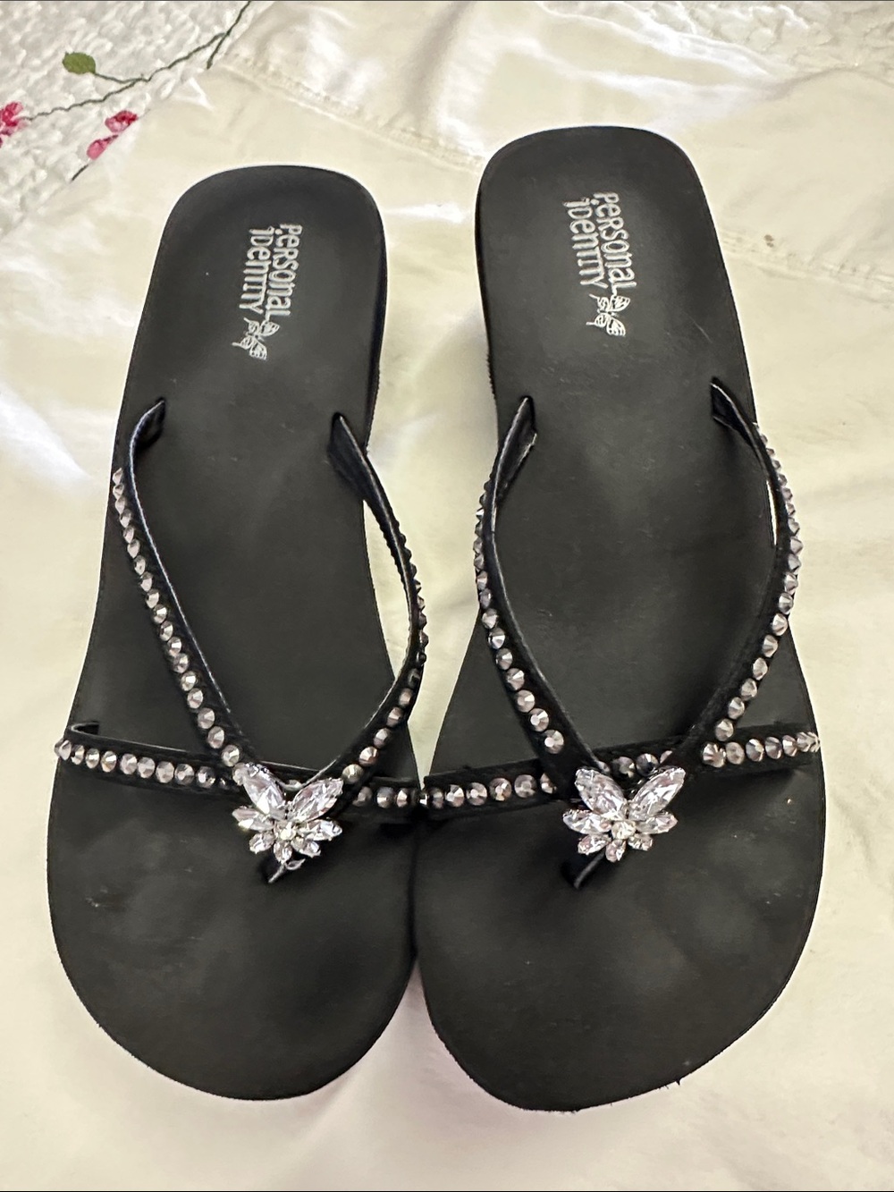 Personal Penury Black Crystal-Accent Women's Sandals